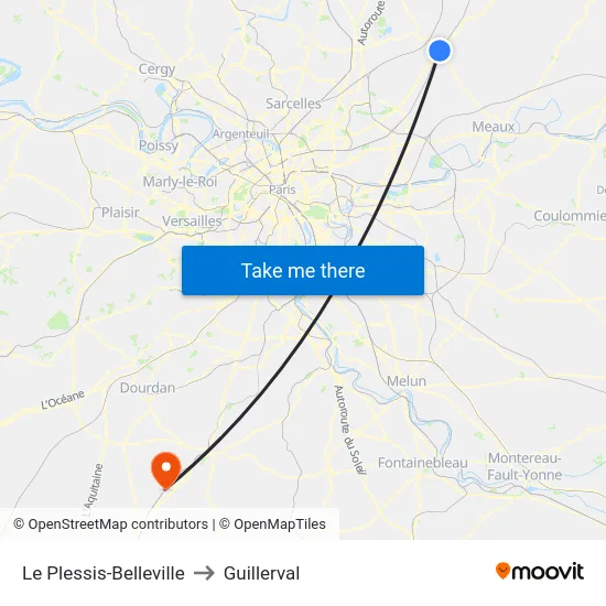Le Plessis-Belleville to Guillerval map