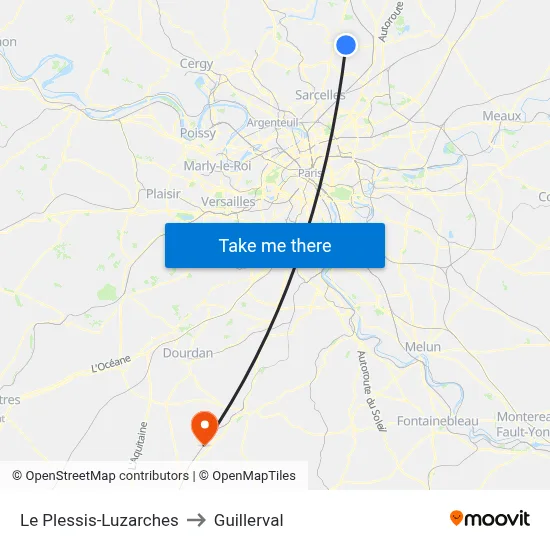 Le Plessis-Luzarches to Guillerval map