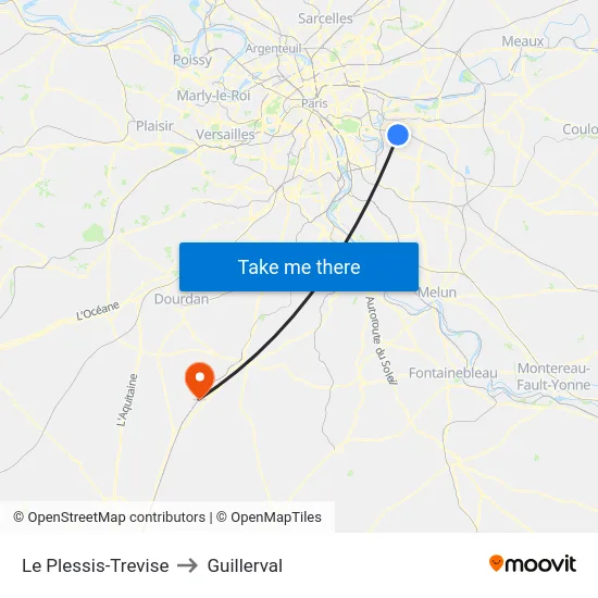 Le Plessis-Trevise to Guillerval map