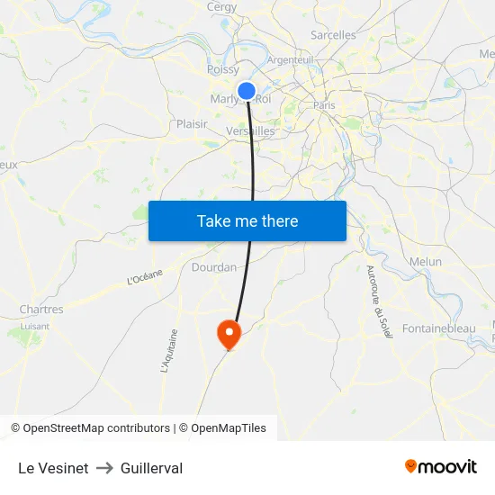 Le Vesinet to Guillerval map