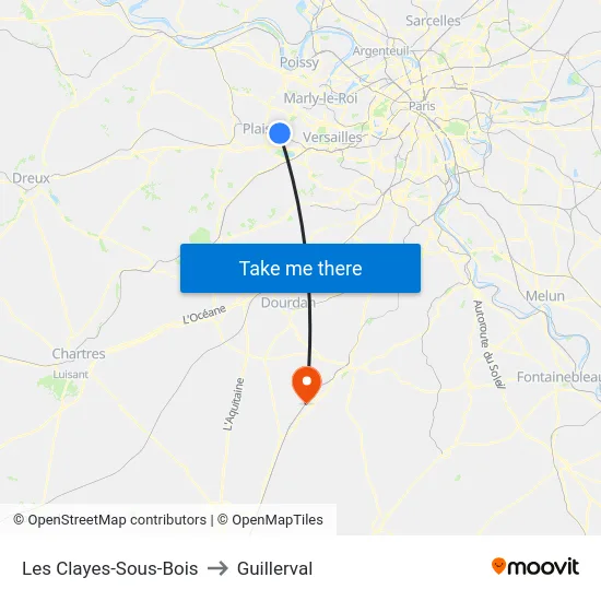 Les Clayes-Sous-Bois to Guillerval map