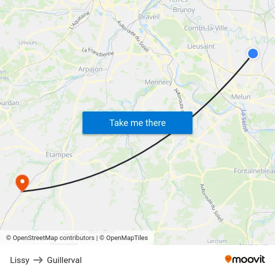 Lissy to Guillerval map