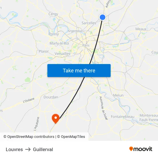 Louvres to Guillerval map