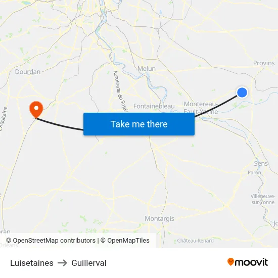 Luisetaines to Guillerval map
