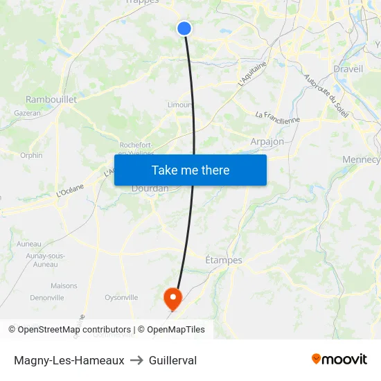 Magny-Les-Hameaux to Guillerval map