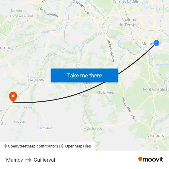 Maincy to Guillerval map