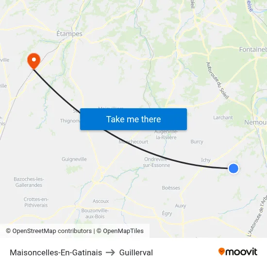 Maisoncelles-En-Gatinais to Guillerval map