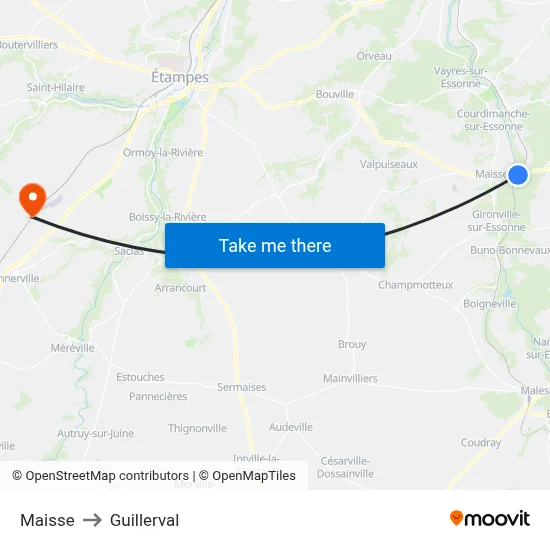Maisse to Guillerval map