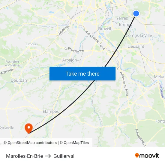 Marolles-En-Brie to Guillerval map