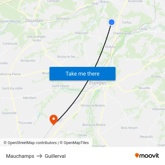 Mauchamps to Guillerval map
