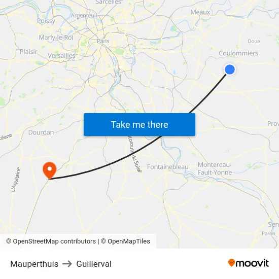 Mauperthuis to Guillerval map