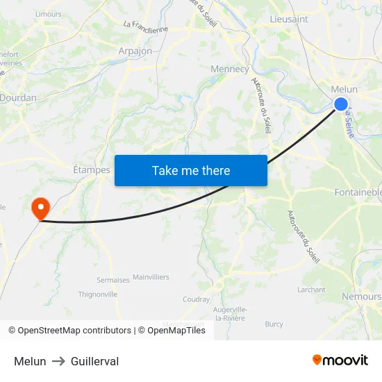 Melun to Guillerval map