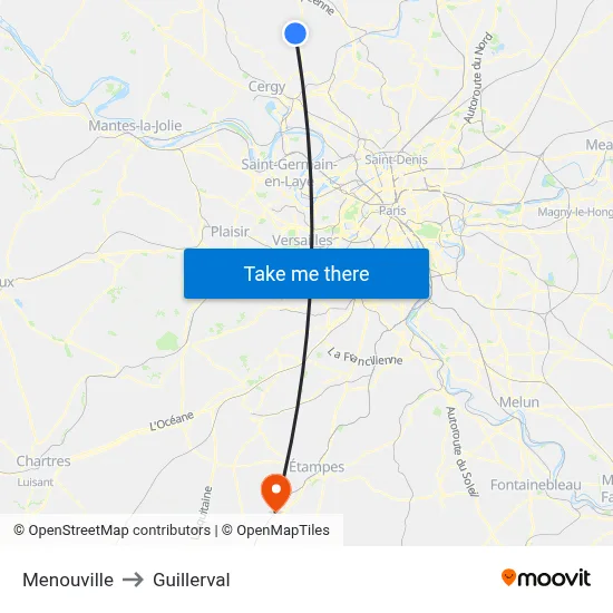 Menouville to Guillerval map