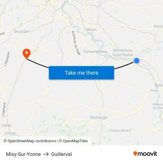 Misy-Sur-Yonne to Guillerval map