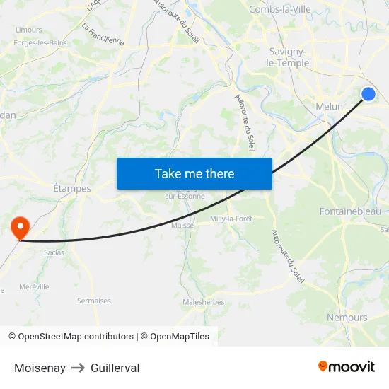 Moisenay to Guillerval map