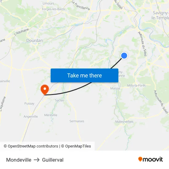 Mondeville to Guillerval map