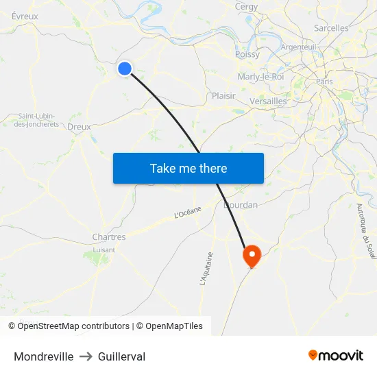 Mondreville to Guillerval map