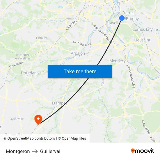 Montgeron to Guillerval map