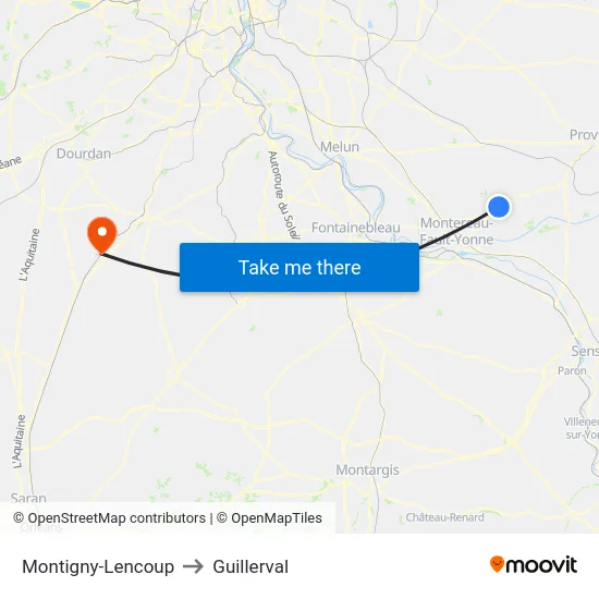 Montigny-Lencoup to Guillerval map