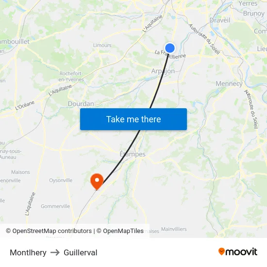 Montlhery to Guillerval map