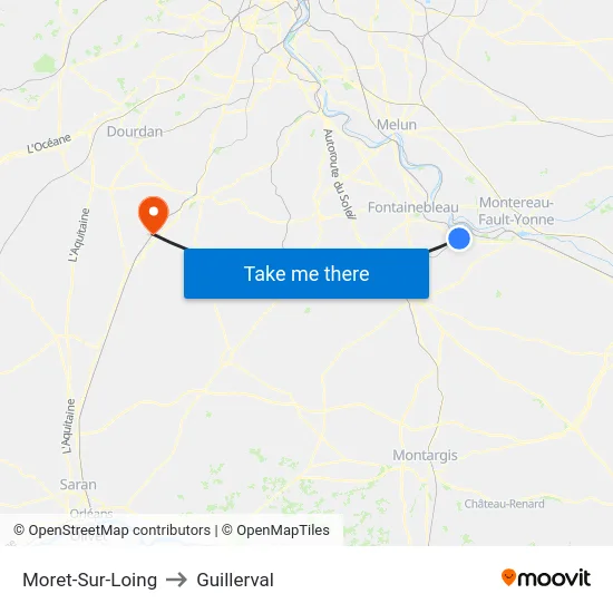 Moret-Sur-Loing to Guillerval map