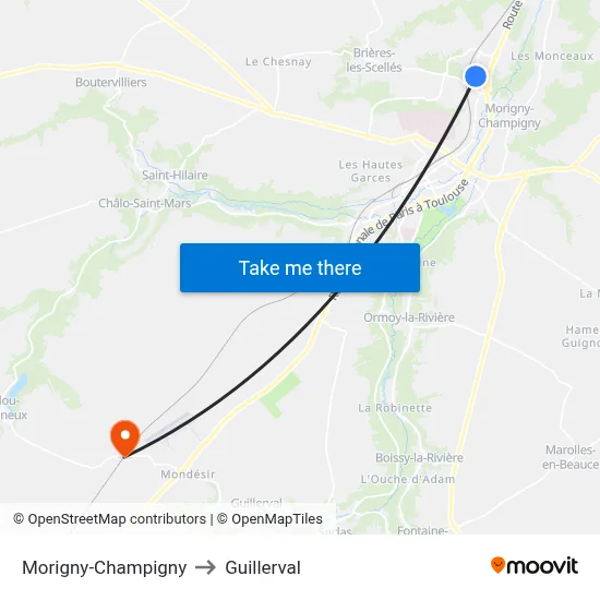 Morigny-Champigny to Guillerval map