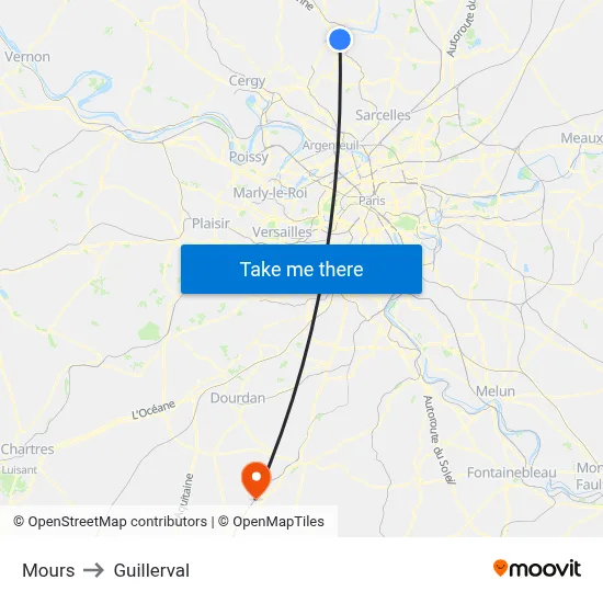 Mours to Guillerval map