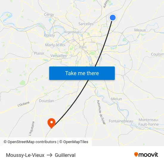Moussy-Le-Vieux to Guillerval map