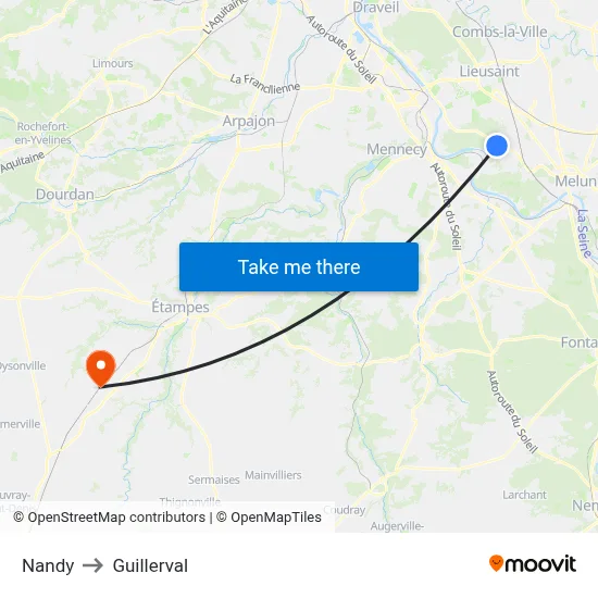 Nandy to Guillerval map
