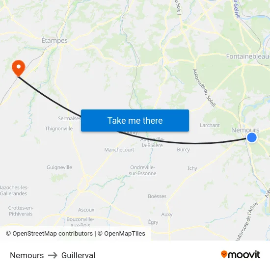 Nemours to Guillerval map
