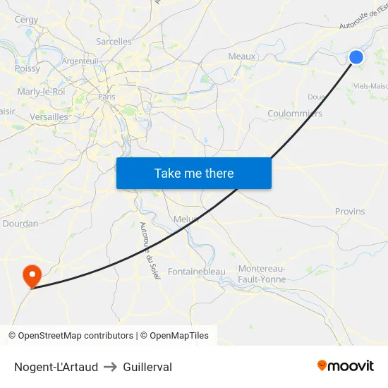 Nogent-L'Artaud to Guillerval map