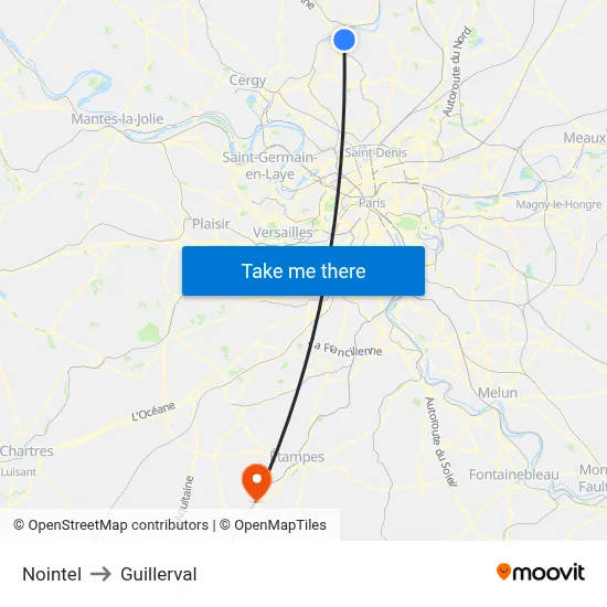Nointel to Guillerval map