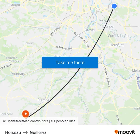 Noiseau to Guillerval map