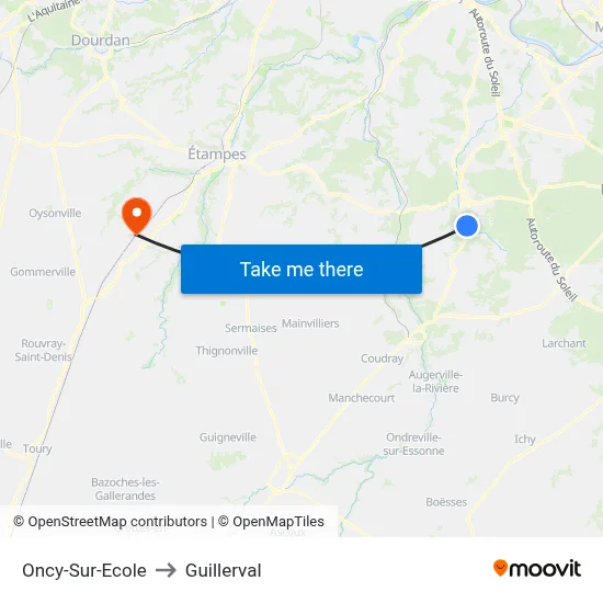 Oncy-Sur-Ecole to Guillerval map