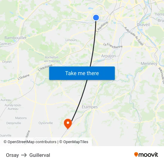 Orsay to Guillerval map
