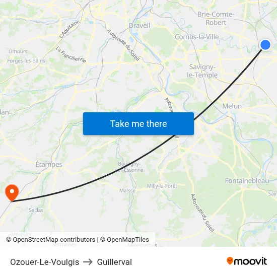 Ozouer-Le-Voulgis to Guillerval map