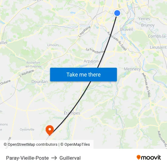 Paray-Vieille-Poste to Guillerval map