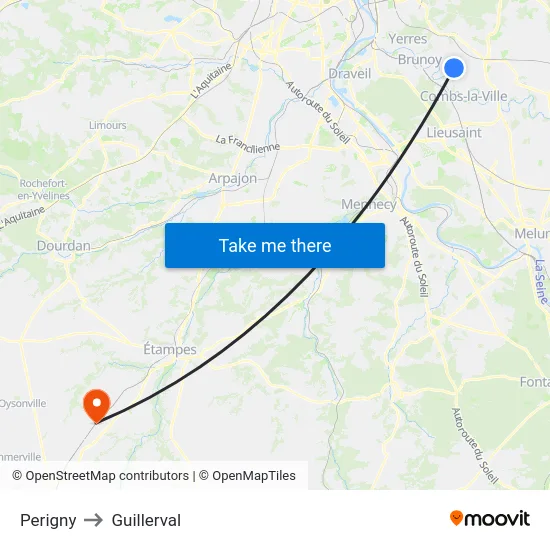 Perigny to Guillerval map