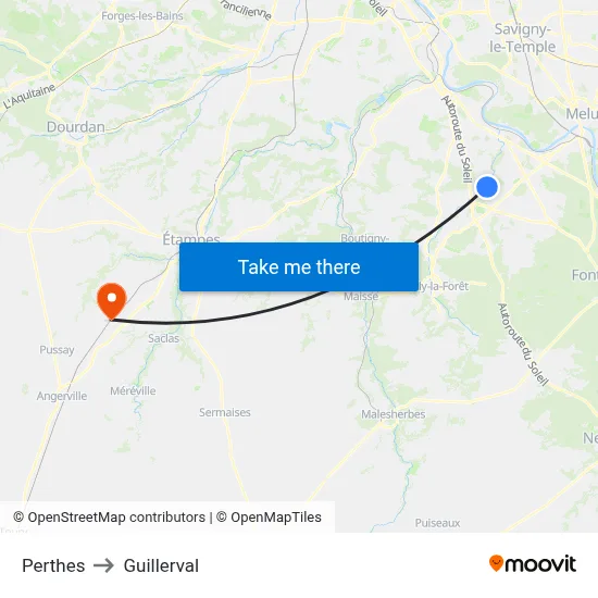 Perthes to Guillerval map