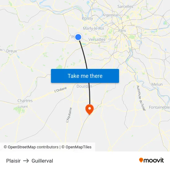 Plaisir to Guillerval map