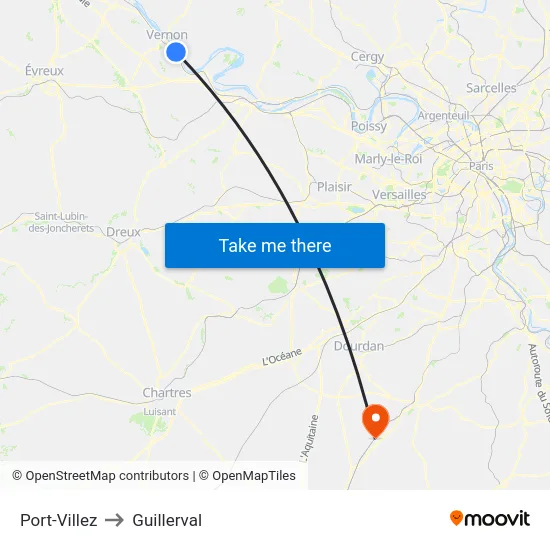 Port-Villez to Guillerval map