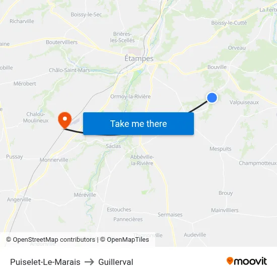 Puiselet-Le-Marais to Guillerval map