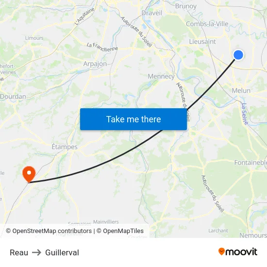 Reau to Guillerval map