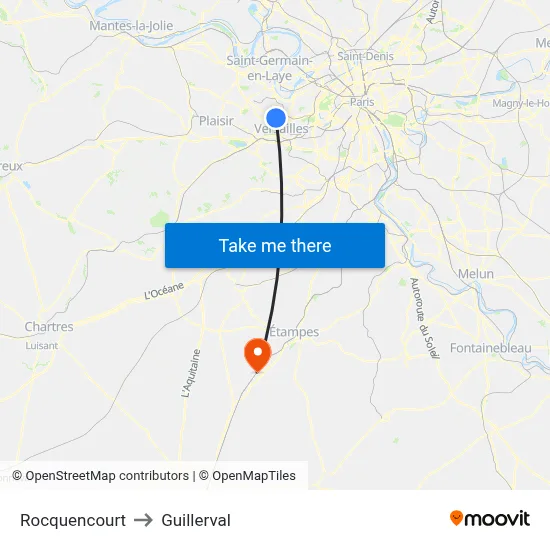 Rocquencourt to Guillerval map