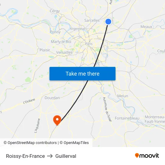 Roissy-En-France to Guillerval map