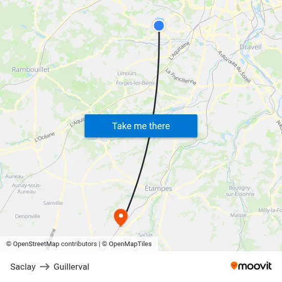 Saclay to Guillerval map