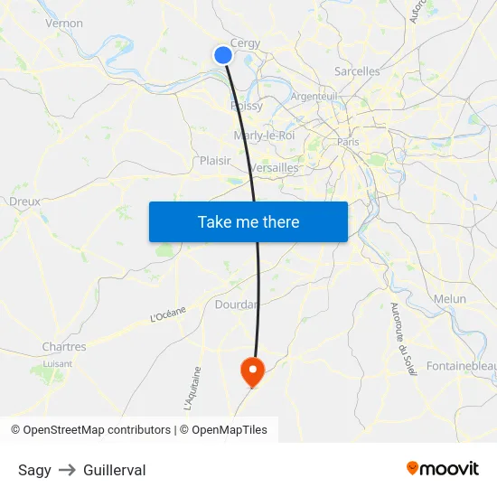 Sagy to Guillerval map