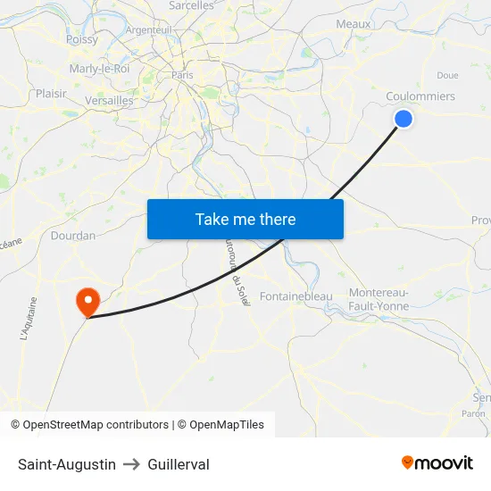Saint-Augustin to Guillerval map