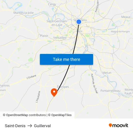 Saint-Denis to Guillerval map