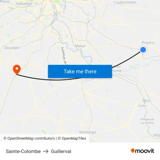 Sainte-Colombe to Guillerval map